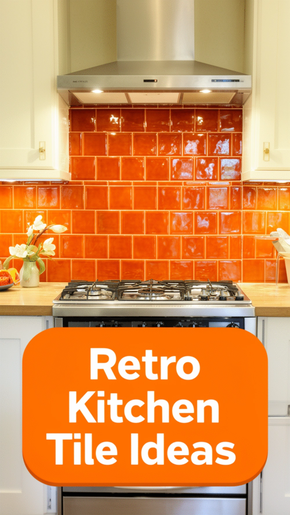 Retro Kitchen Wall Tile in a Glossy Burnt Orange Above the Hob