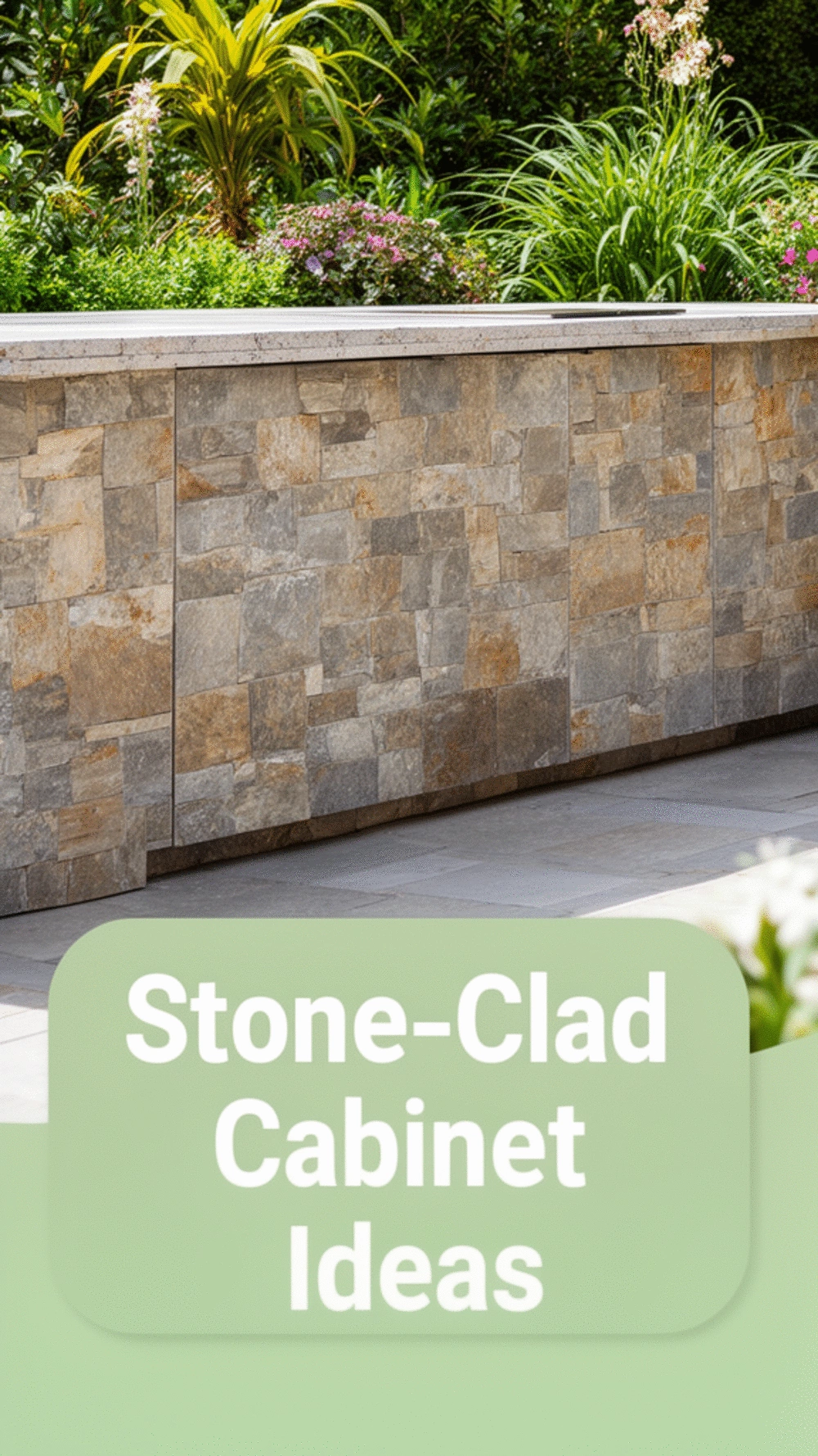 Outdoor Kitchen Stone-Clad Cabinet Base That Matches the Garden Wall