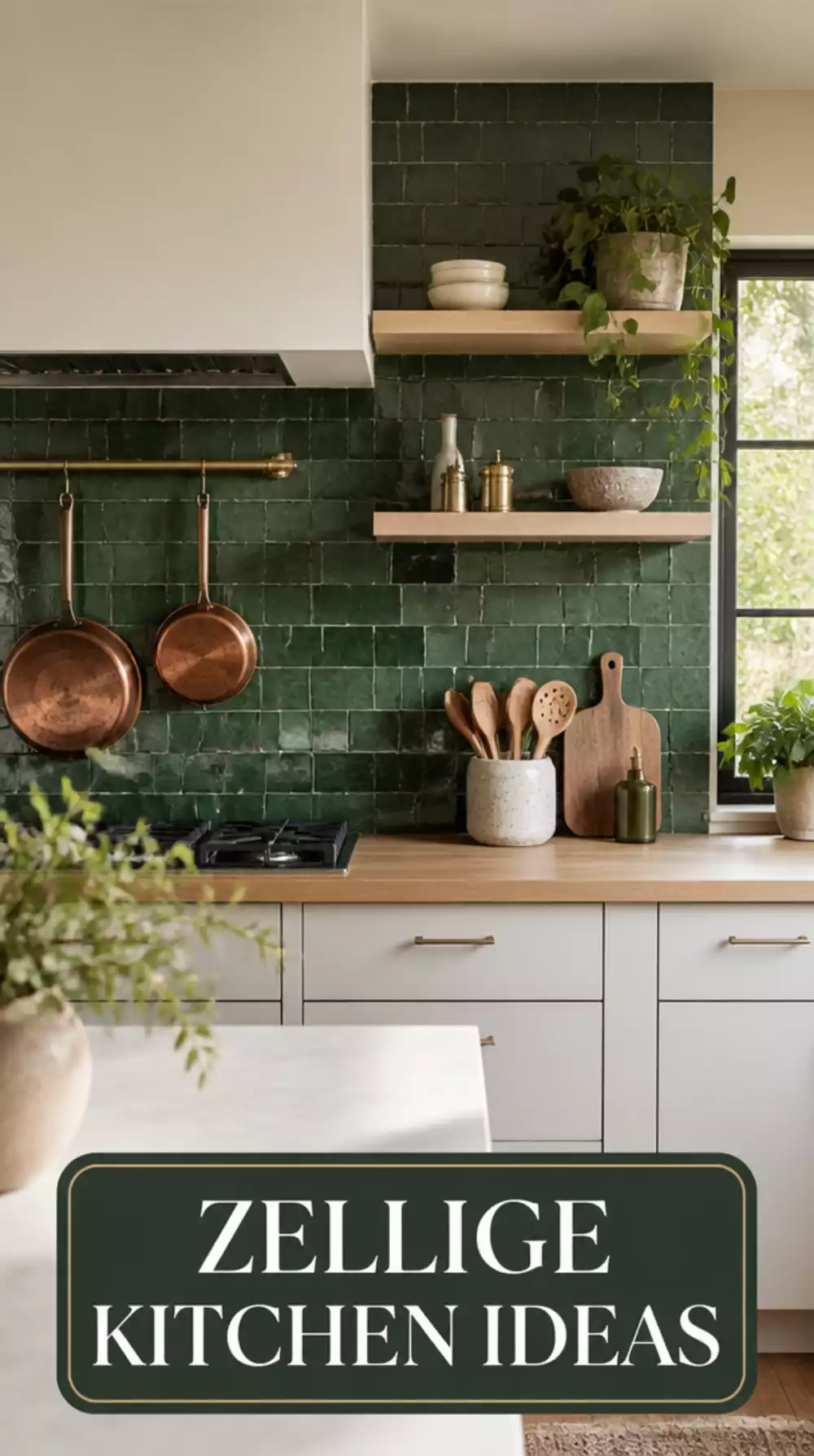 Deep Forest Green Zellige Kitchen Backsplash Ideas