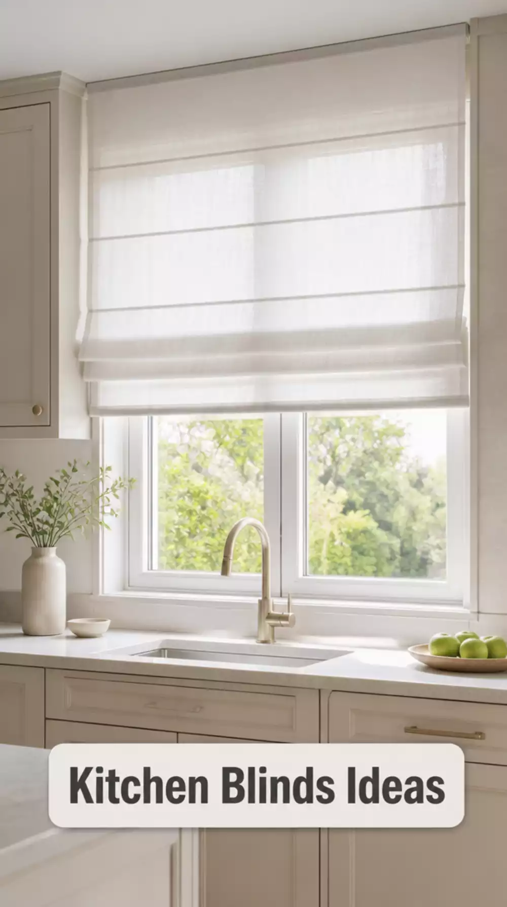 Kitchen Blind in a Soft White Roman Fold That Keeps Morning Light Soft