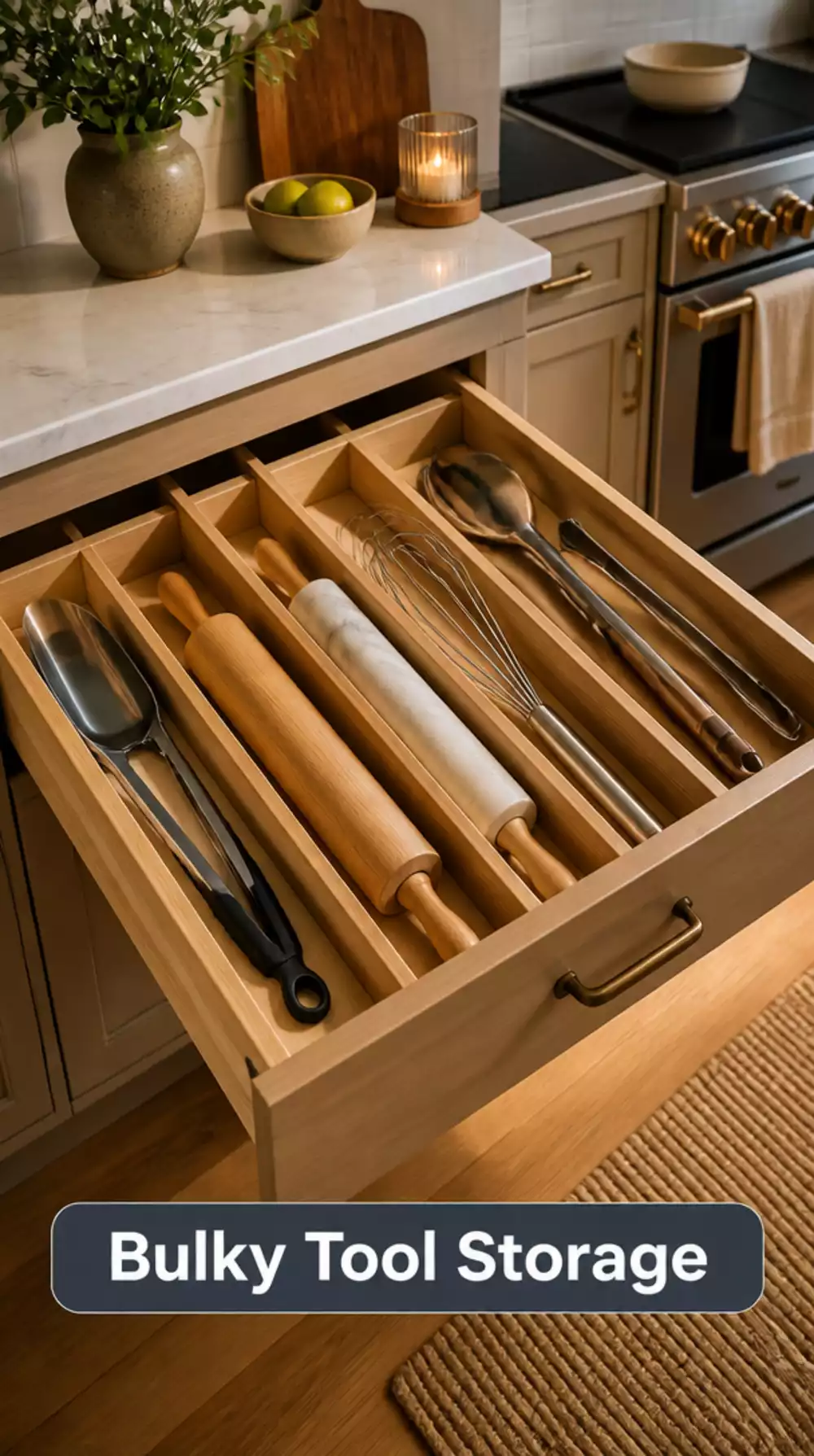 Deep Kitchen Drawer Organizer for Bulky Cooking Tools