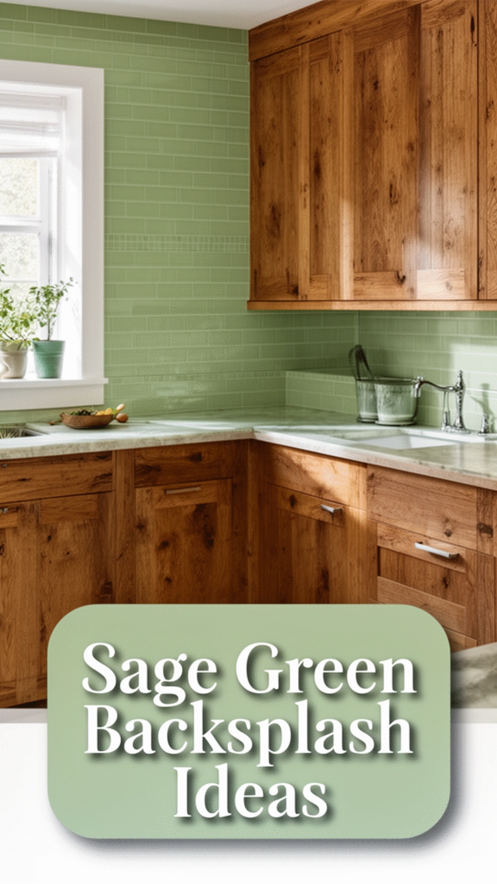 Sage Green Kitchen Backsplash Tile That Pairs with Warm Wood Cabinets
