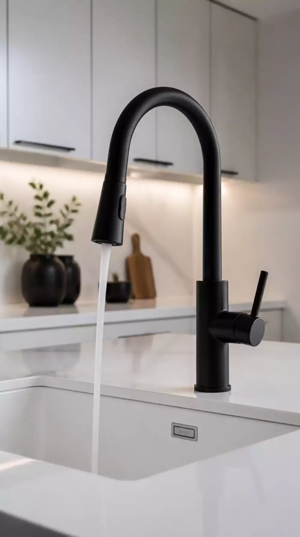 Matte Black Kitchen Faucet with Pull-Down Spray Head and Slim Neck