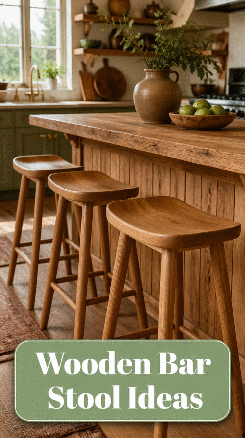 Wooden Kitchen Bar Stool in Light Oak with a Contoured Saddle Seat