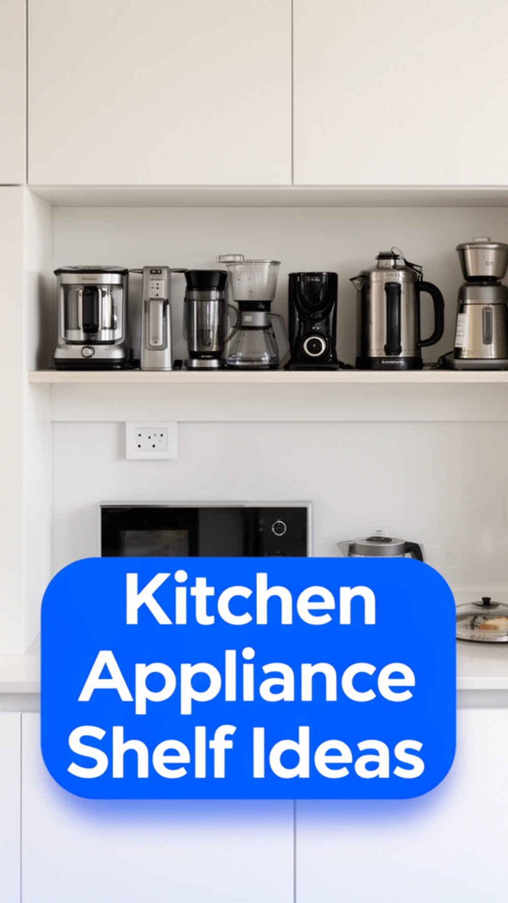 Kitchen Cabinet Appliance Shelf with a Power Outlet Built into the Back Wall