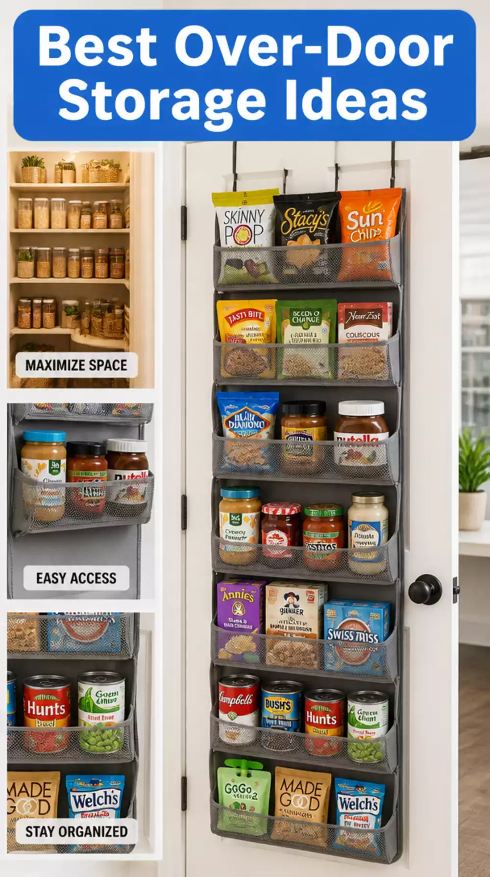 Pantry Over-Door Rack with Deep Pockets That Holds Packets and Jars
