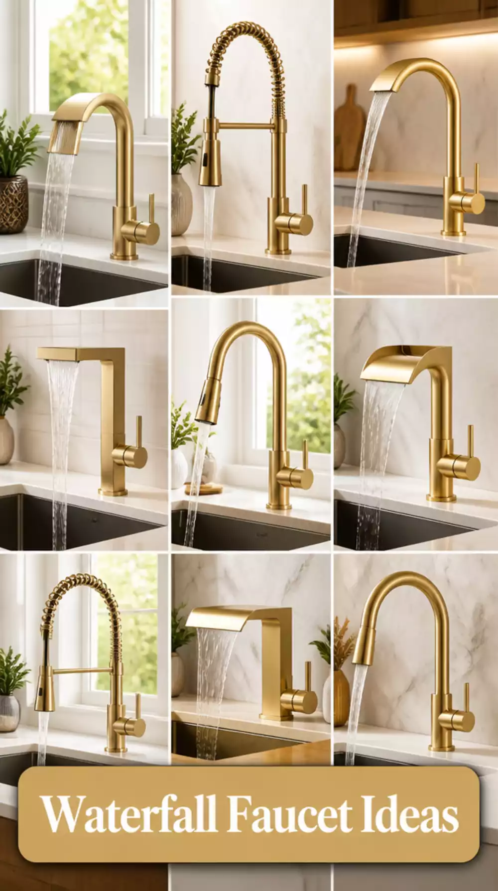 Waterfall Kitchen Faucet in Brushed Gold That Pairs with Any Countertop