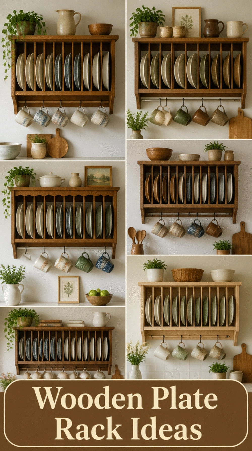 Wooden Plate Rack Kitchen Wall Mount That Displays Everyday Dishes