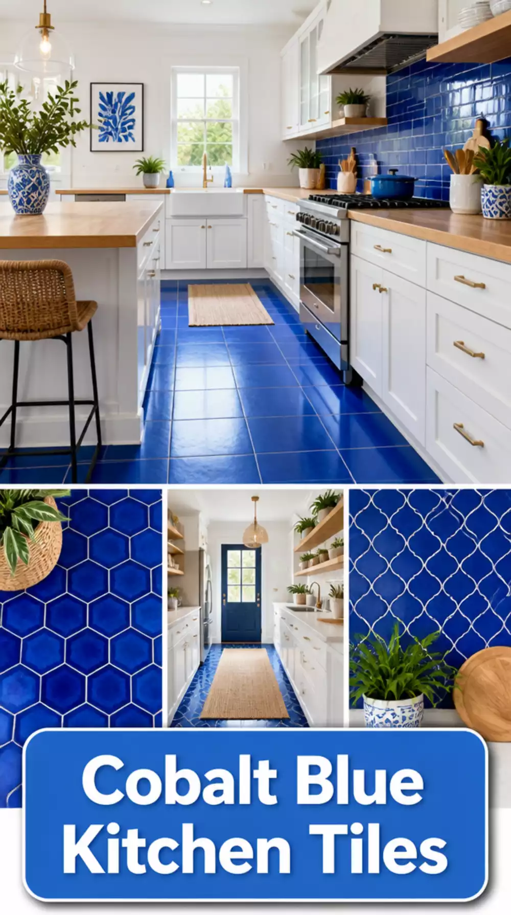 Cobalt Blue Kitchen Floor Tile That Turns the Floor into a Feature