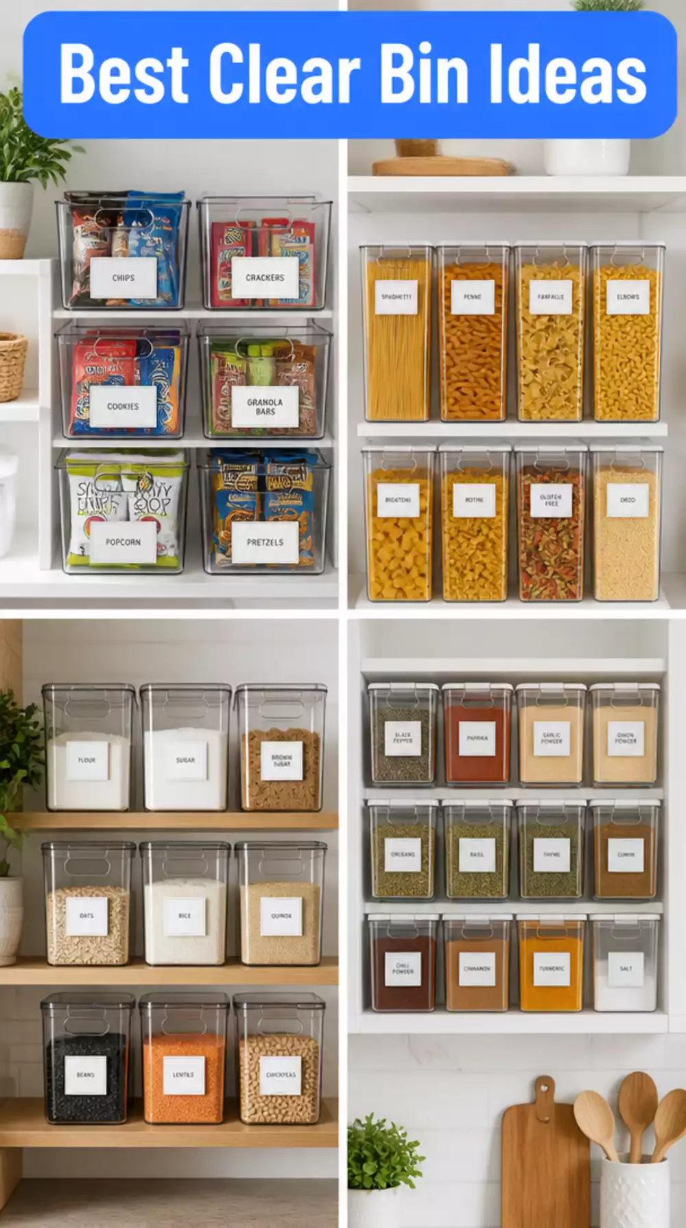 Family Kitchen Labelled Clear Bin Set That Keeps Every Shelf Consistent
