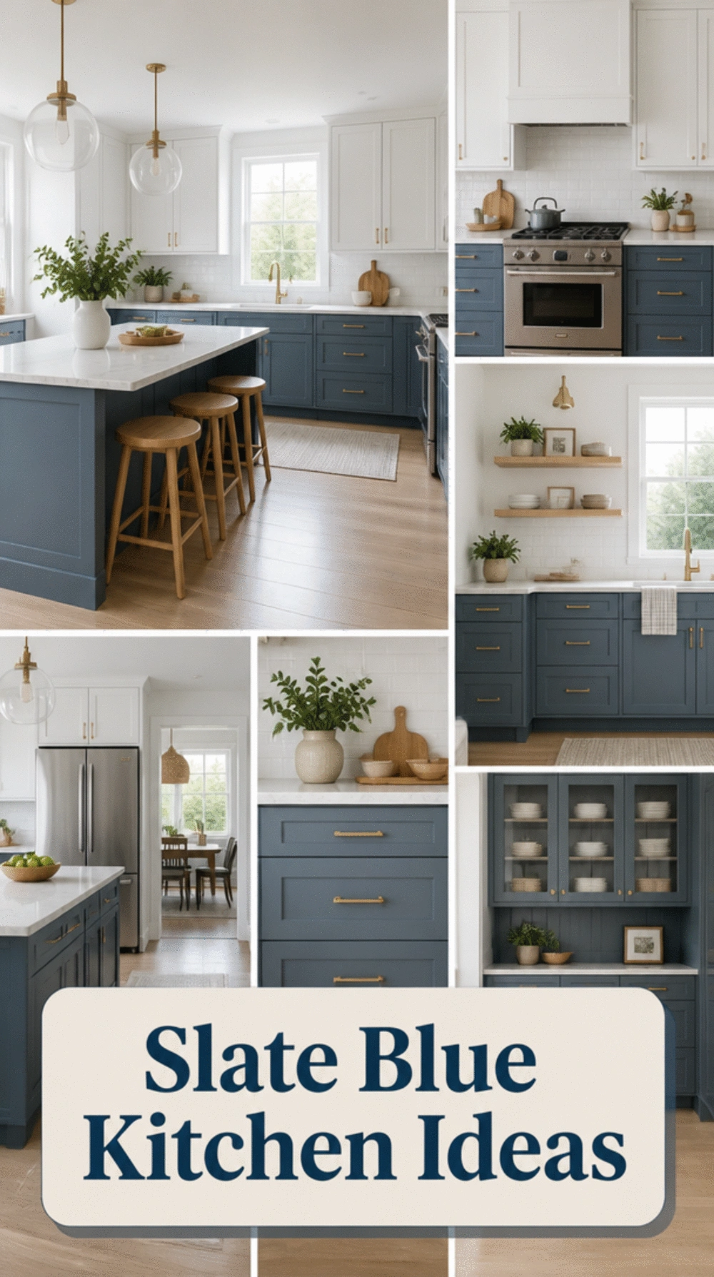 Two-Tone Kitchen with Slate Blue Lowers and All-White Ceiling-Height Uppers