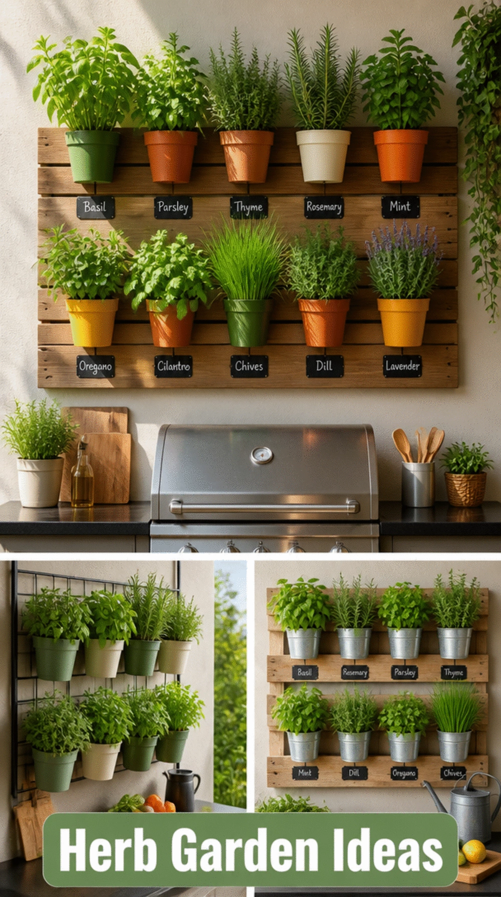 Outdoor Kitchen Herb Garden Wall Planter Mounted Above the Grill Station