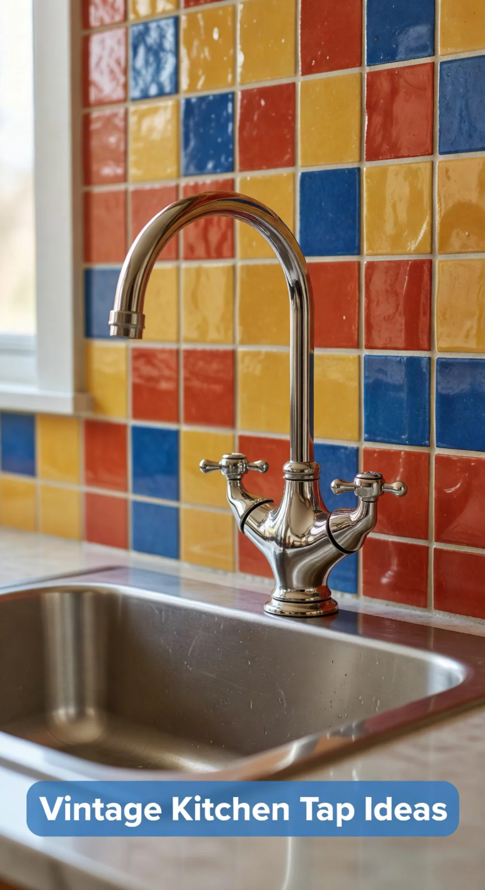 Vintage Kitchen Tap in a Polished Nickel Cross-Handle Lever Style