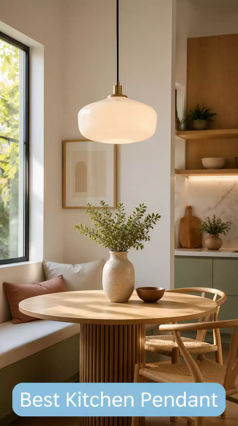 Kitchen Breakfast Corner Pendant in Mouth-Blown Opal Glass for Soft Light