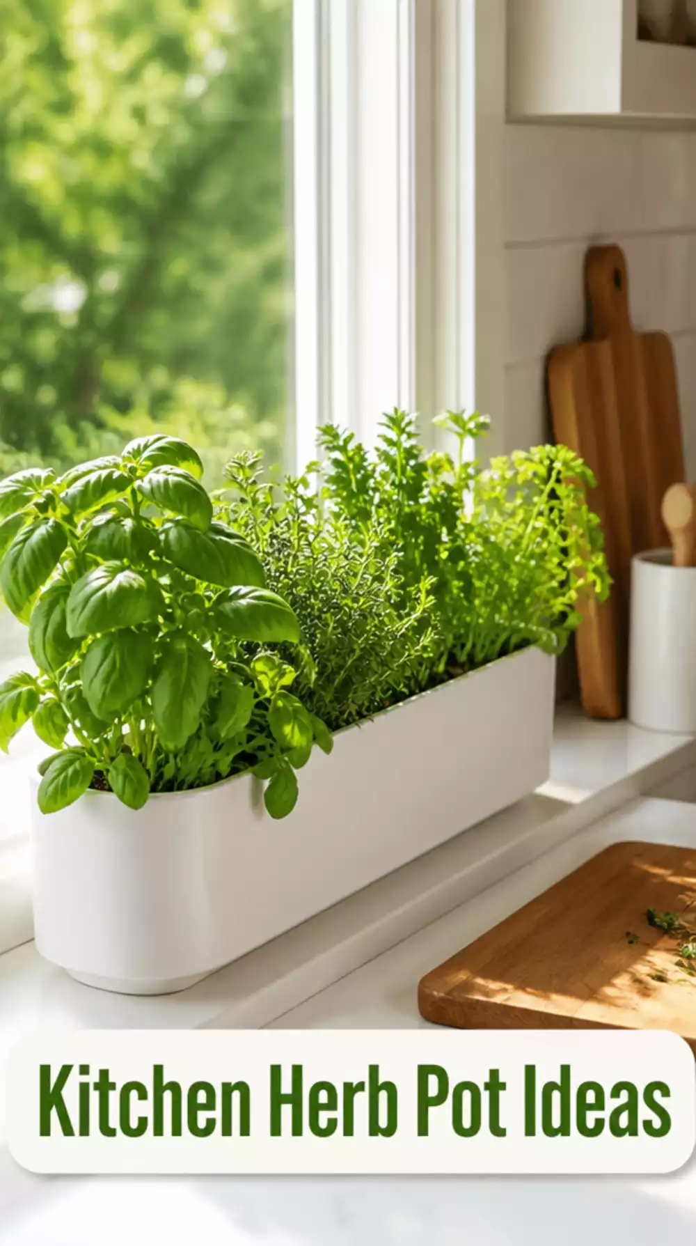 Kitchen Window Herb Pot in a Slim White Planter That Does Not Block the Light