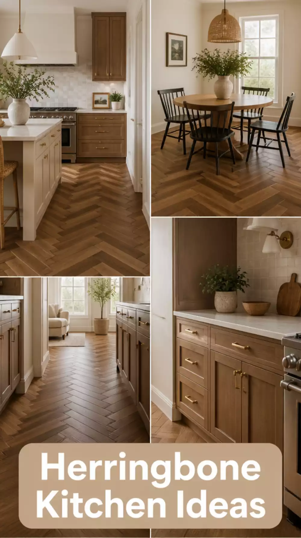 Herringbone Kitchen Floor in Warm Walnut Engineered Wood Planks
