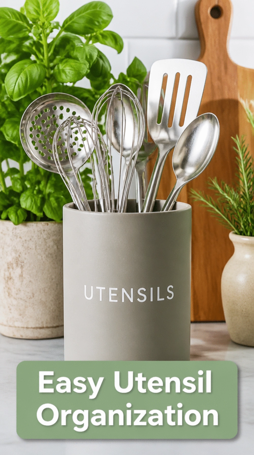 Kitchen Counter Utensil Crock in Matte Ceramic That Frees Up Drawer Space
