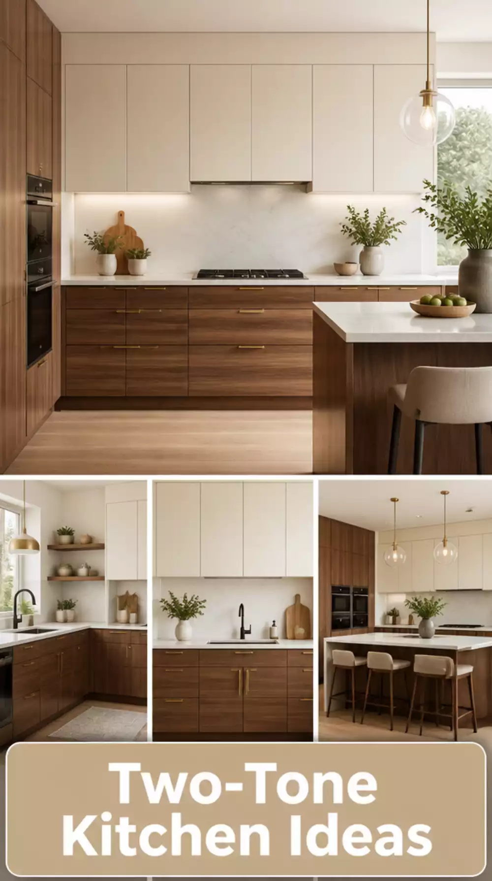 Two-Tone Kitchen with Walnut Veneer Doors and Off-White Flat Fronts