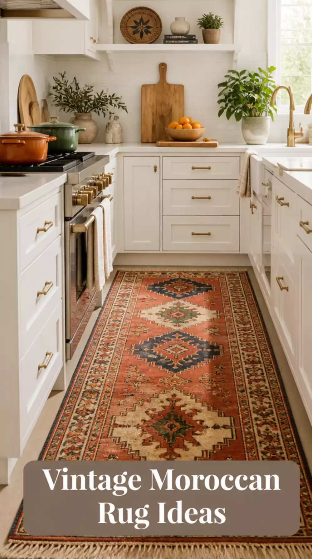 Kitchen Rug in a Vintage Moroccan Pattern That Grounds an All-White Space