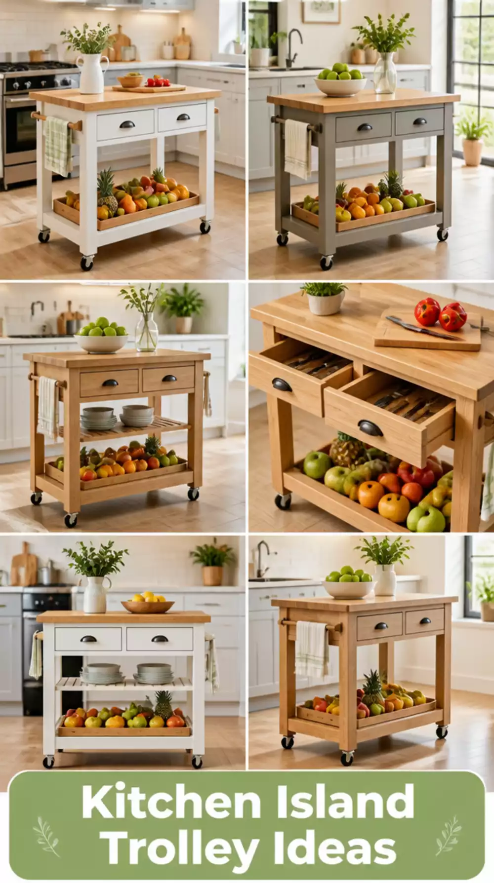 Kitchen Island Trolley with Lower Shelf That Holds a Full Fruit Bowl