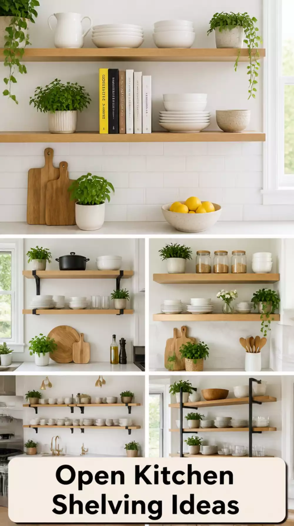 White Kitchen Open Shelf Above the Counter with White Ceramic Dishes