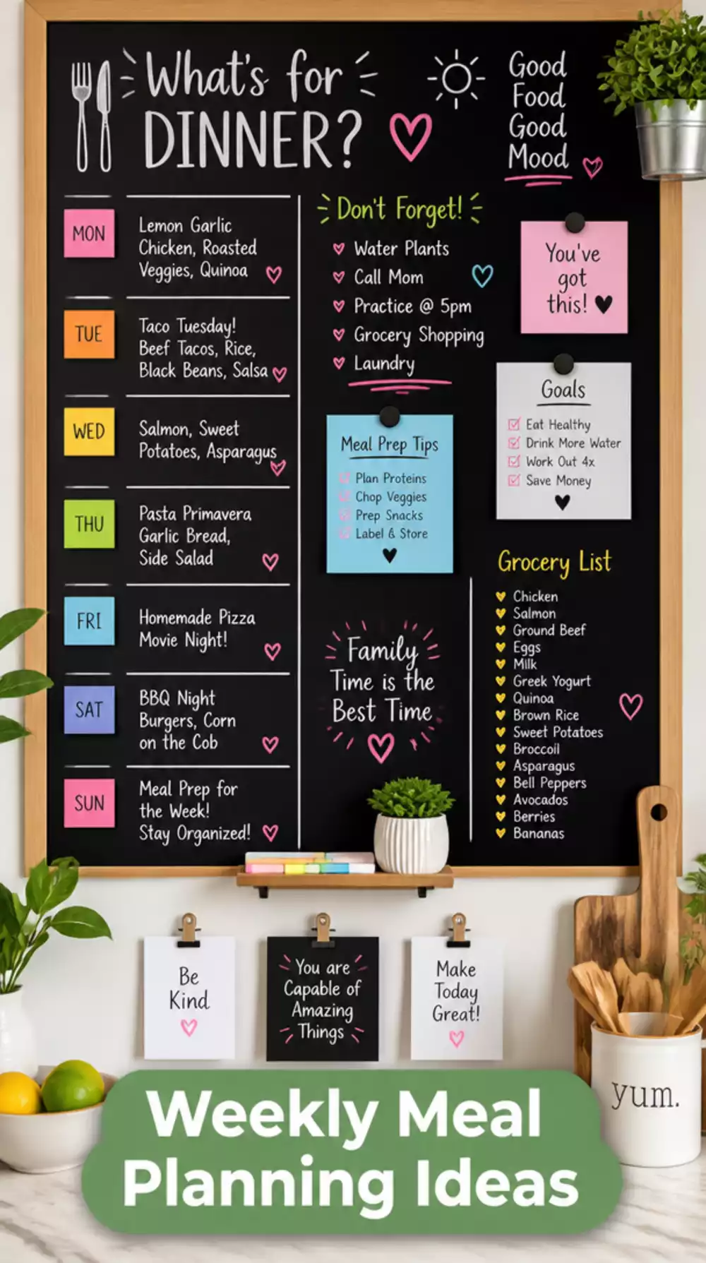 Family Kitchen Chalkboard Wall Panel for a Weekly Meal Plan and Notes