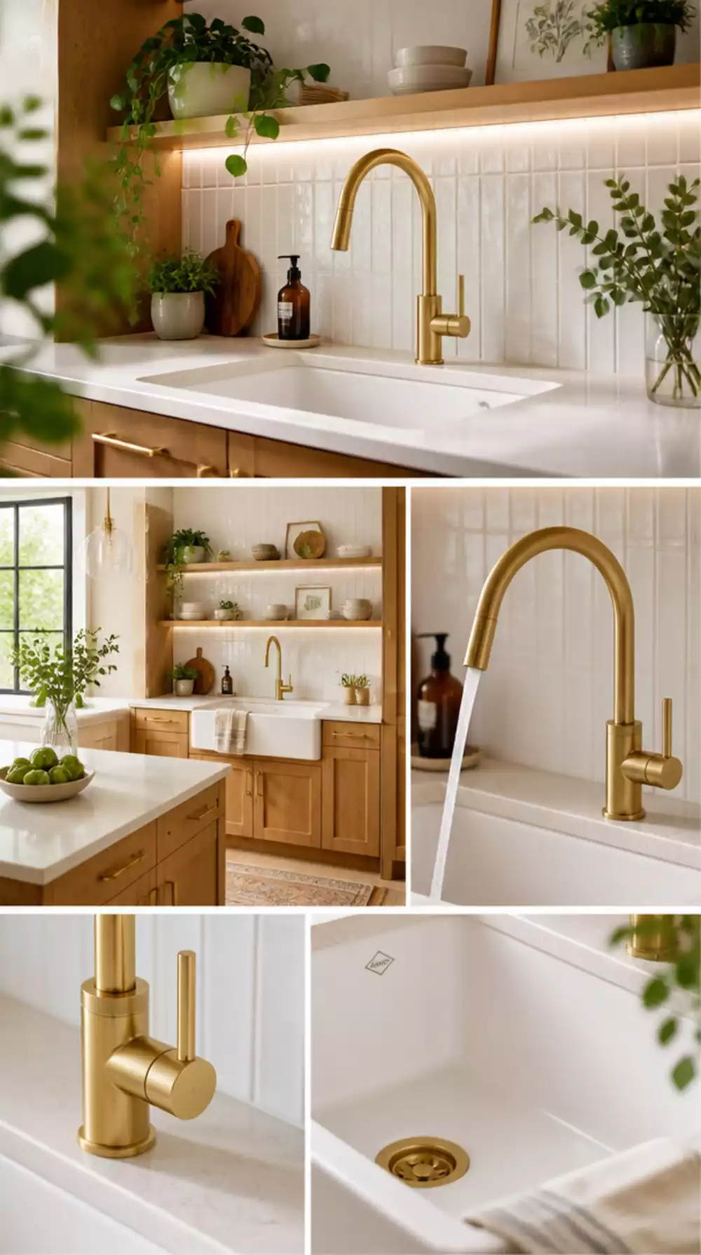 Brushed Gold Kitchen Faucet That Makes a White Sink Look Intentional