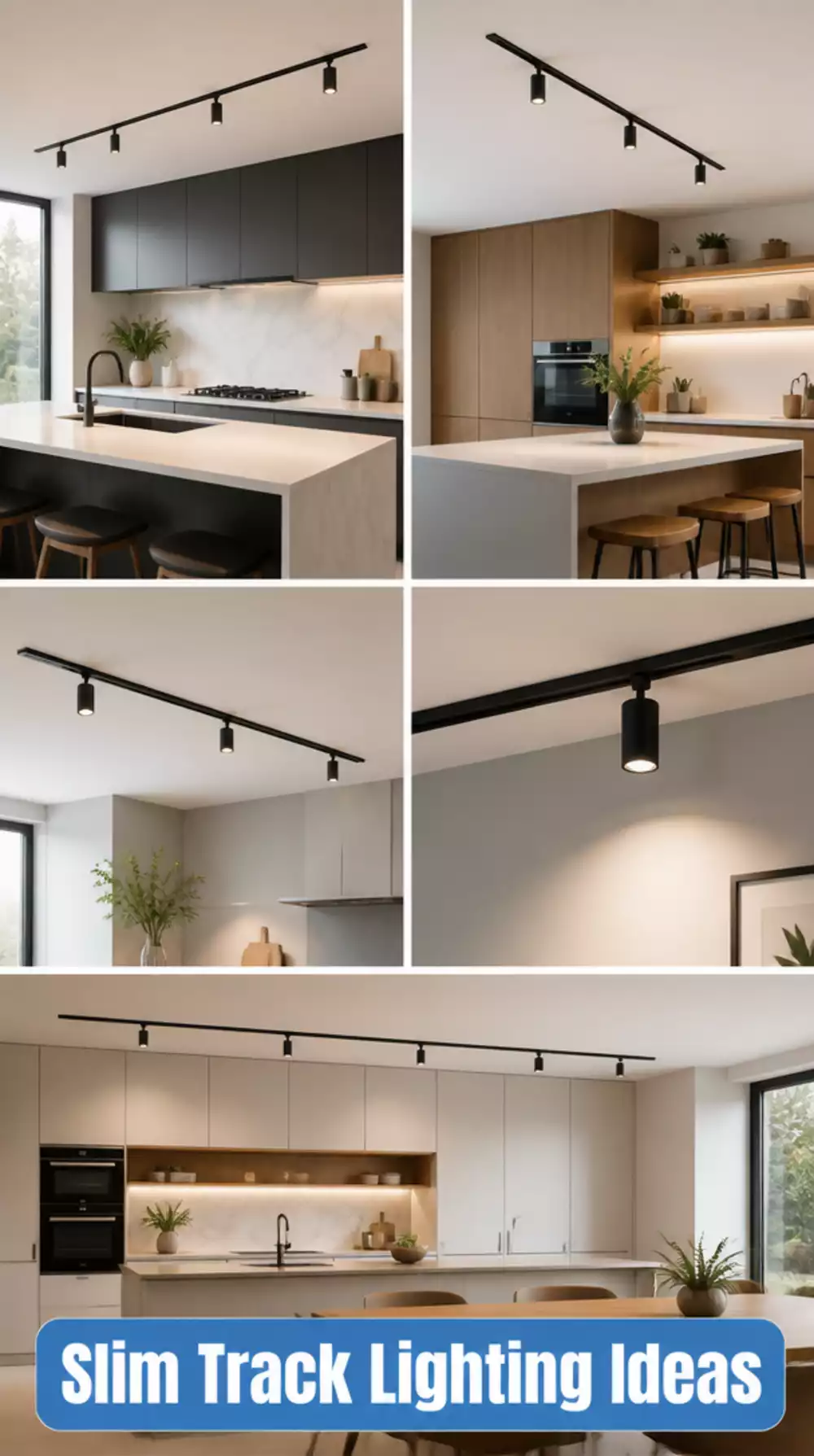 Slim Kitchen Track Light in White That Sits Flush Against a Low Ceiling Rail