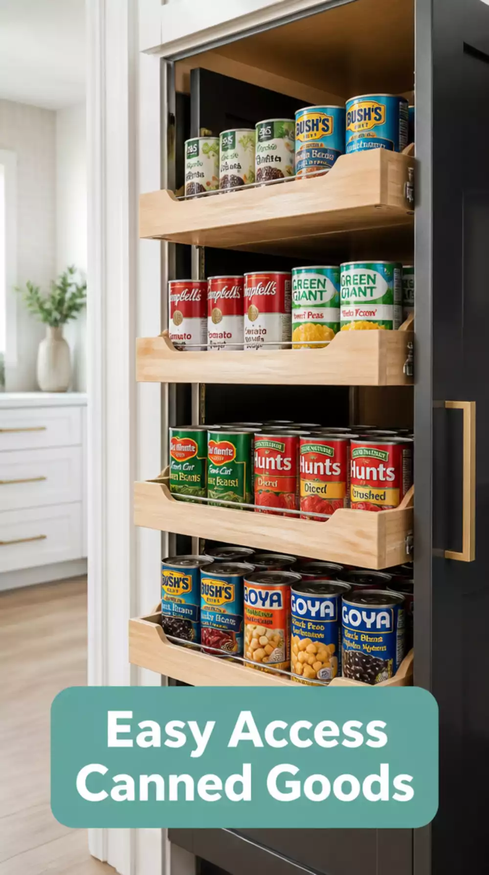 Pantry Pull-Out Basket on Runners for Easy Access to Canned Goods