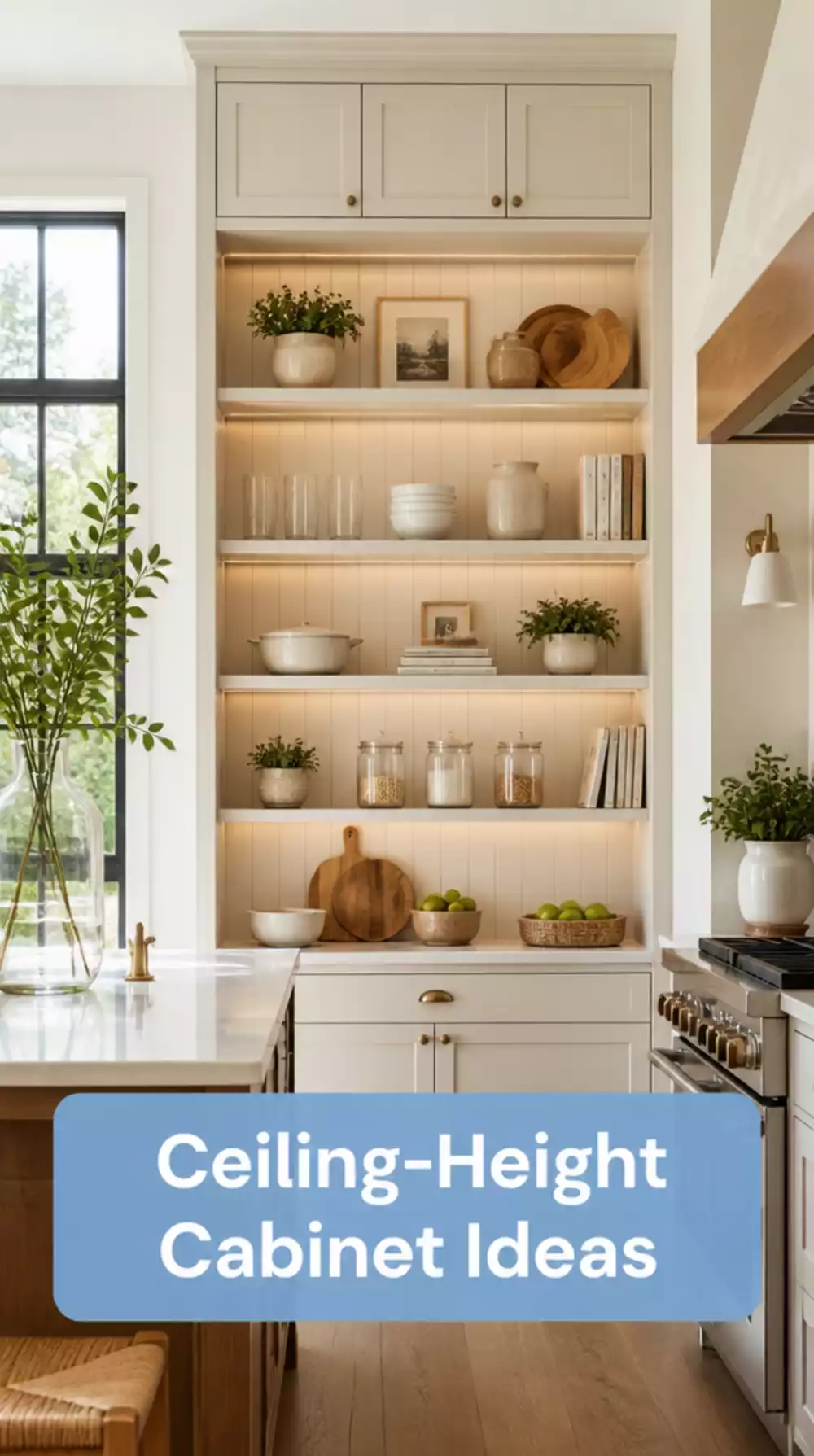 Small Kitchen Ceiling-Height Cabinet That Adds Two Extra Shelves Above