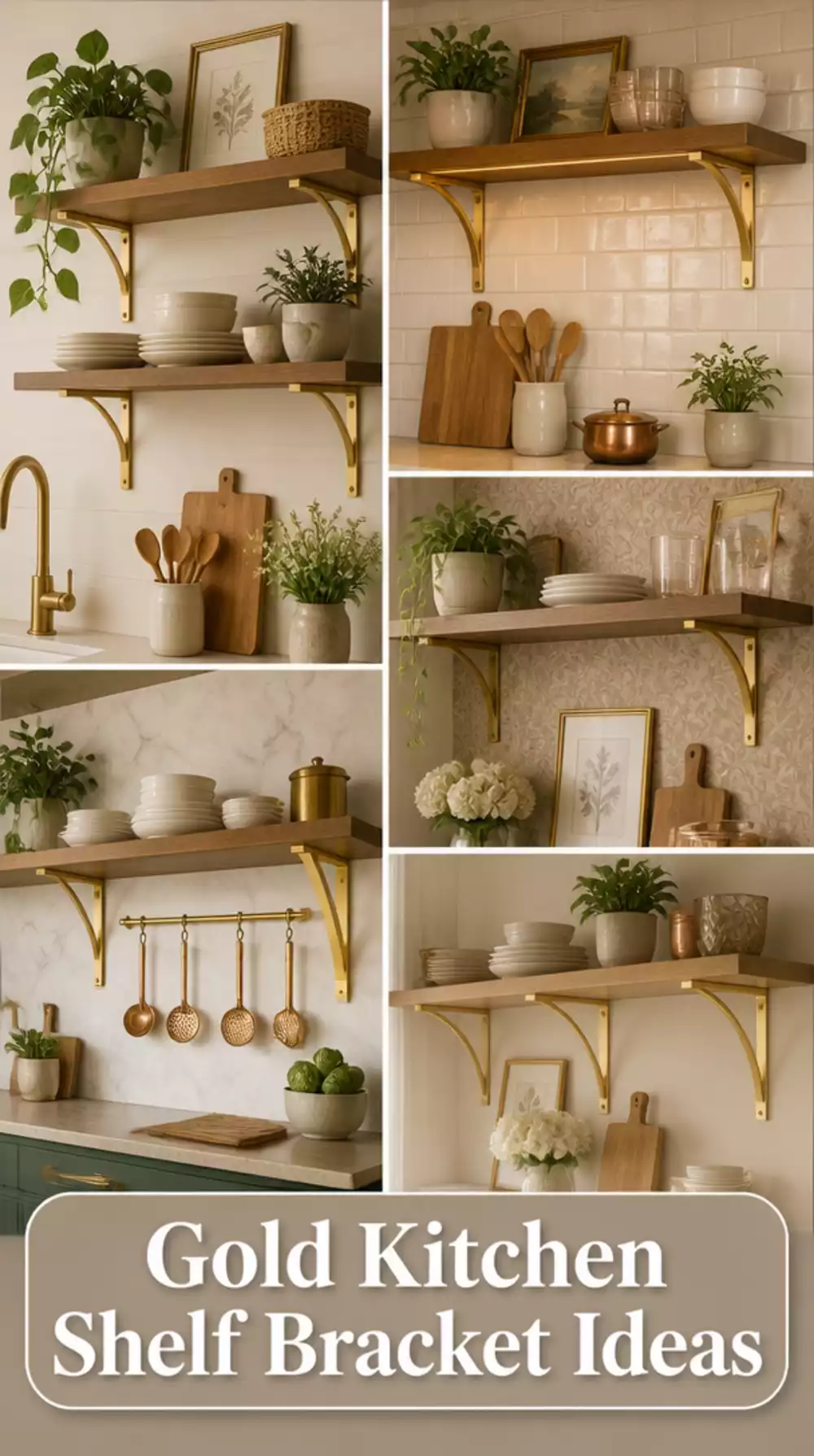Gold Kitchen Shelf Bracket in Solid Steel with a Warm Satin Finish