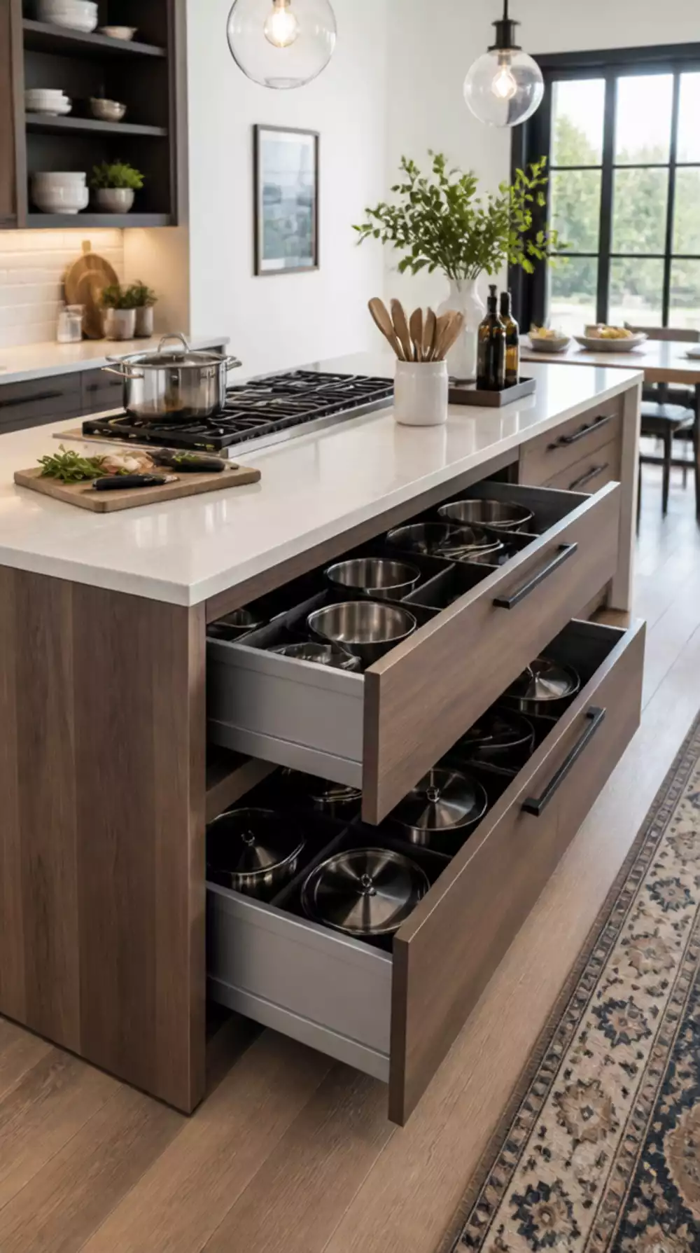 Kitchen Island with Deep Drawer Storage for Pots and Pans