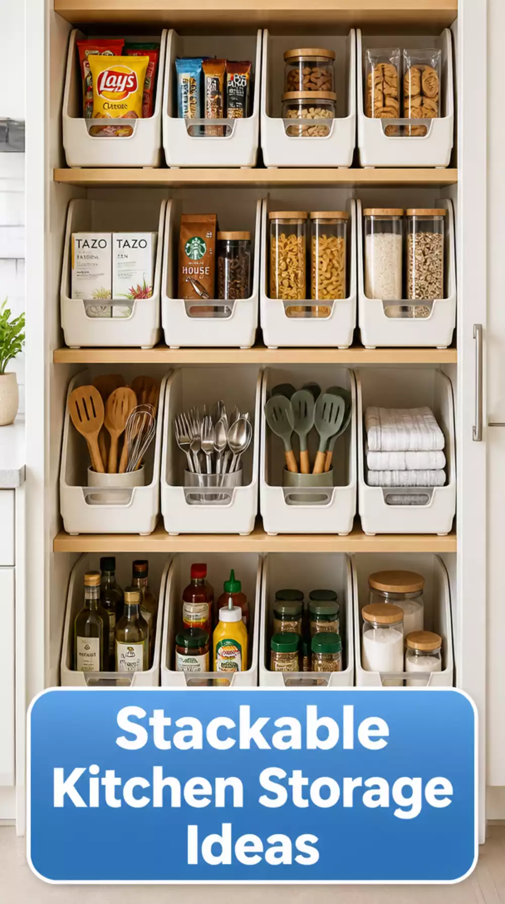 Stackable Kitchen Cabinet Bins That Fit Shallow Rental Shelves
