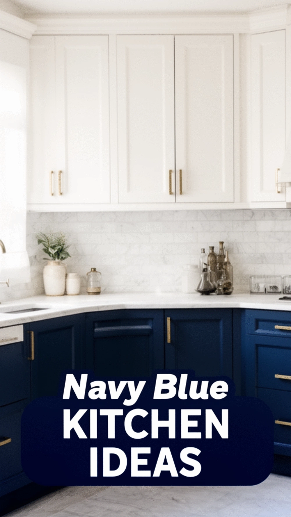 Navy Blue Kitchen Lower Cabinet with White Upper Cabinet Contrast