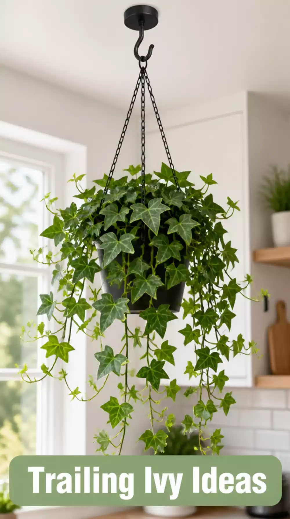 Kitchen Ceiling Hook Plant Hanger in Matte Black for a Trailing Ivy