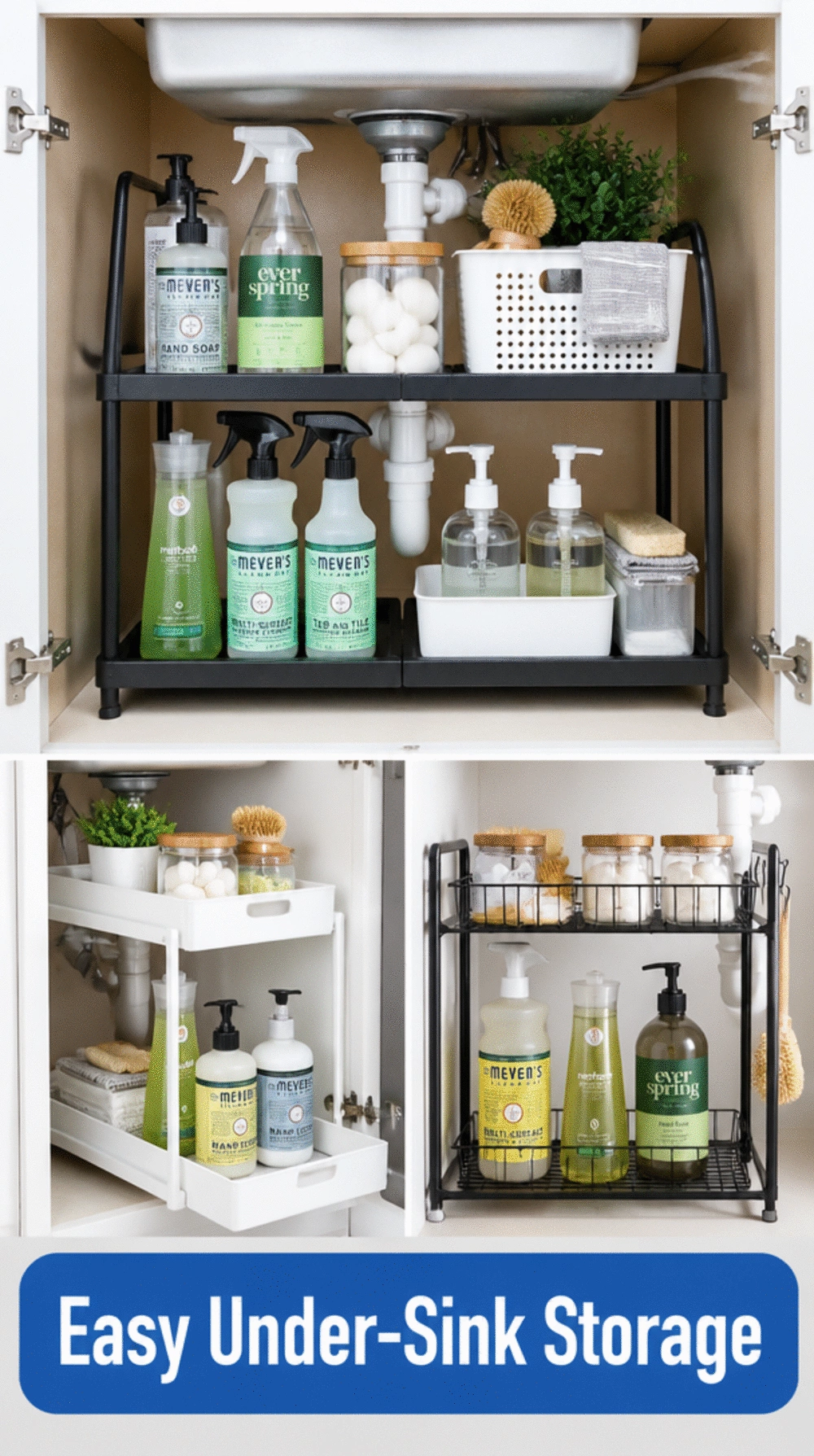 Tiered Kitchen Under-Sink Shelf That Doubles the Usable Cabinet Height