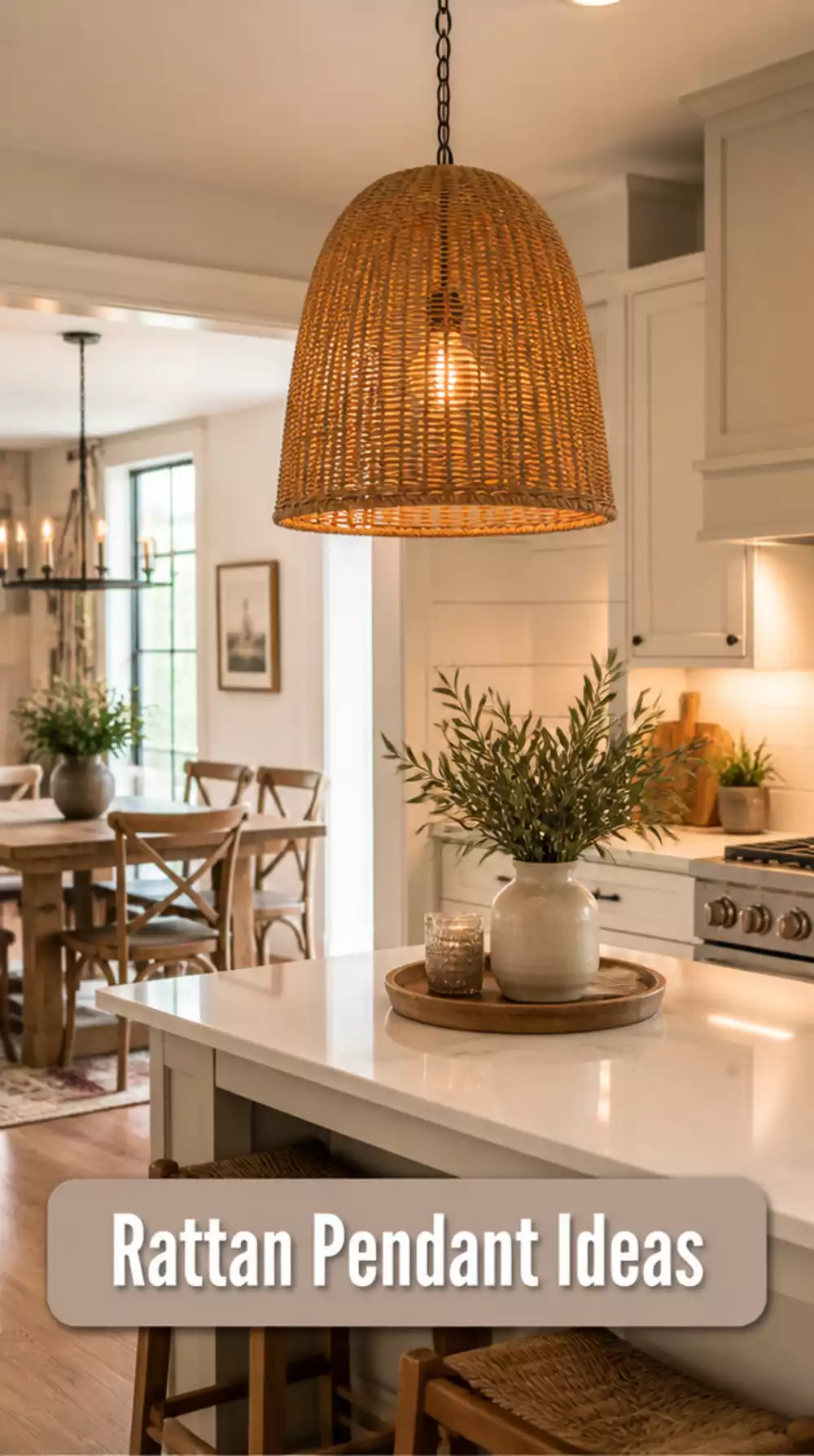 Rattan Pendant Light Kitchen Island Warm Glow
