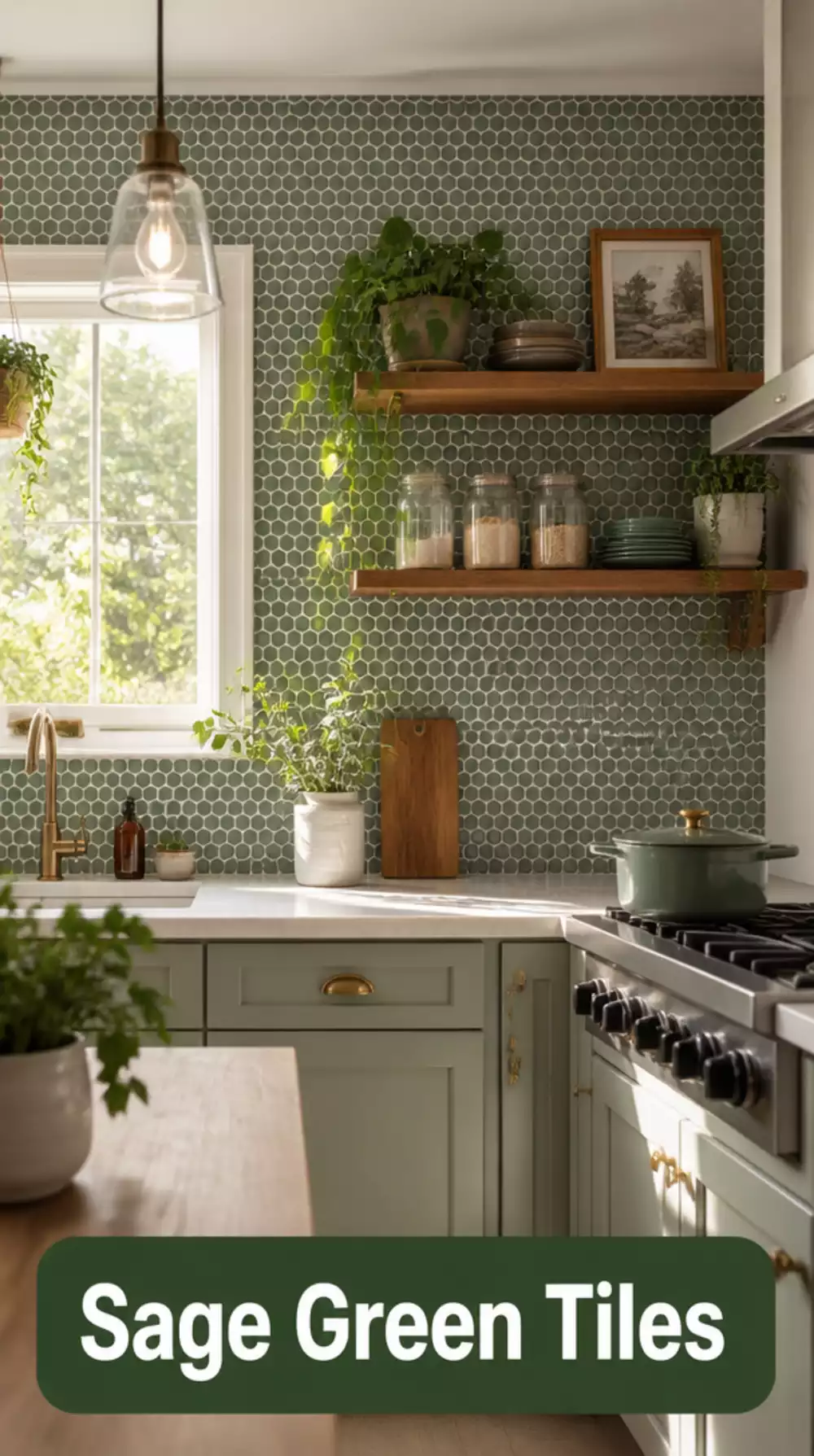 Sage Green Penny Round Tiles for Vintage Modern Kitchens