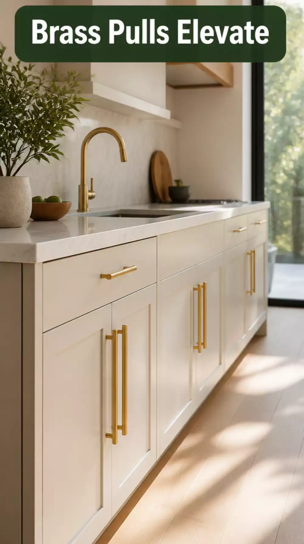 Brushed Brass Bar Pulls Elevate Plain Cabinet Doors with Warmth