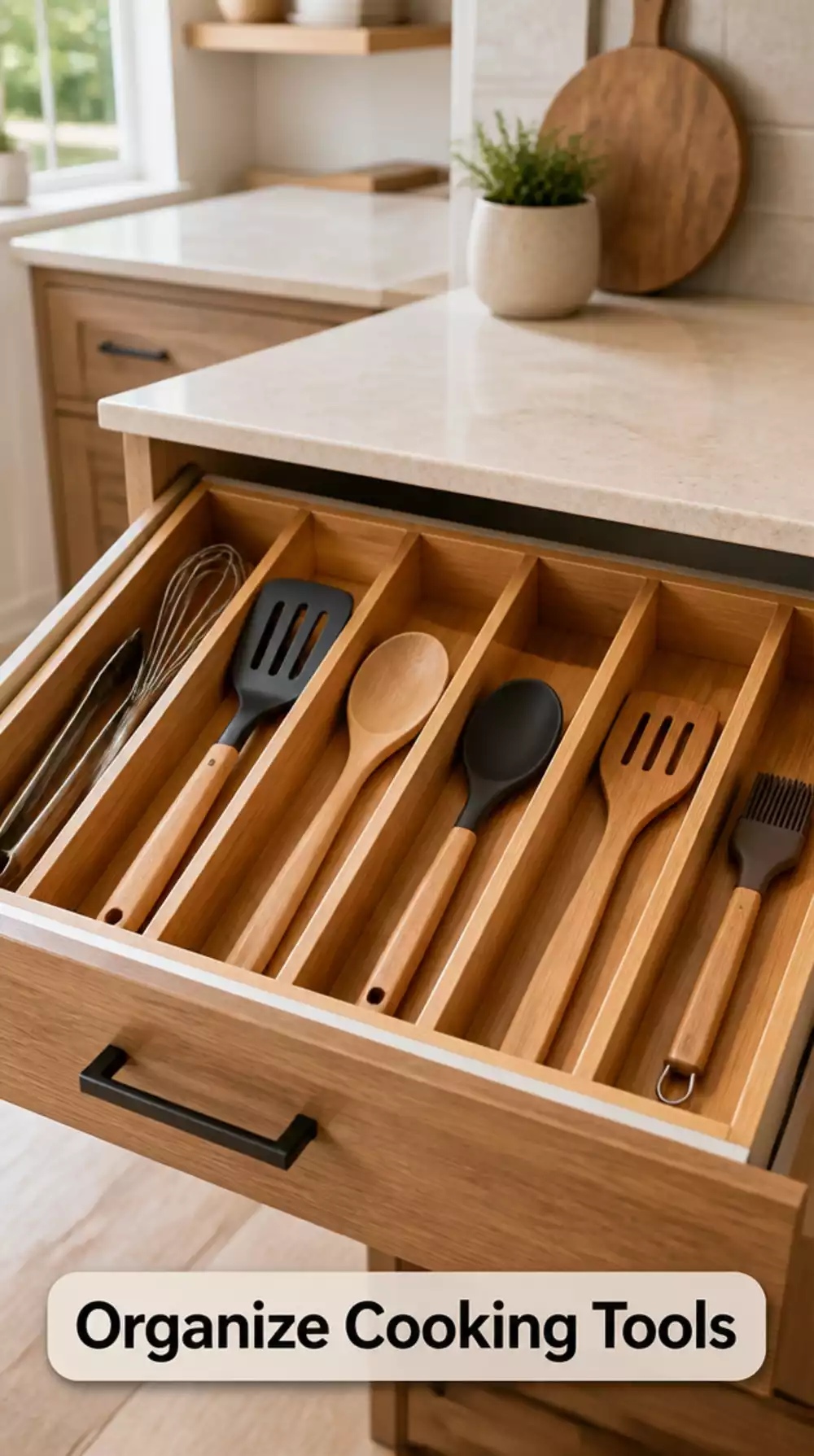 Bamboo Utensil Drawer Organization for Spatulas and Spoons