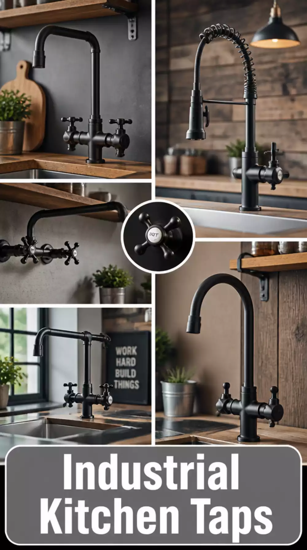Industrial Kitchen Tap in Flat Black with Exposed Cross-Handle Hardware