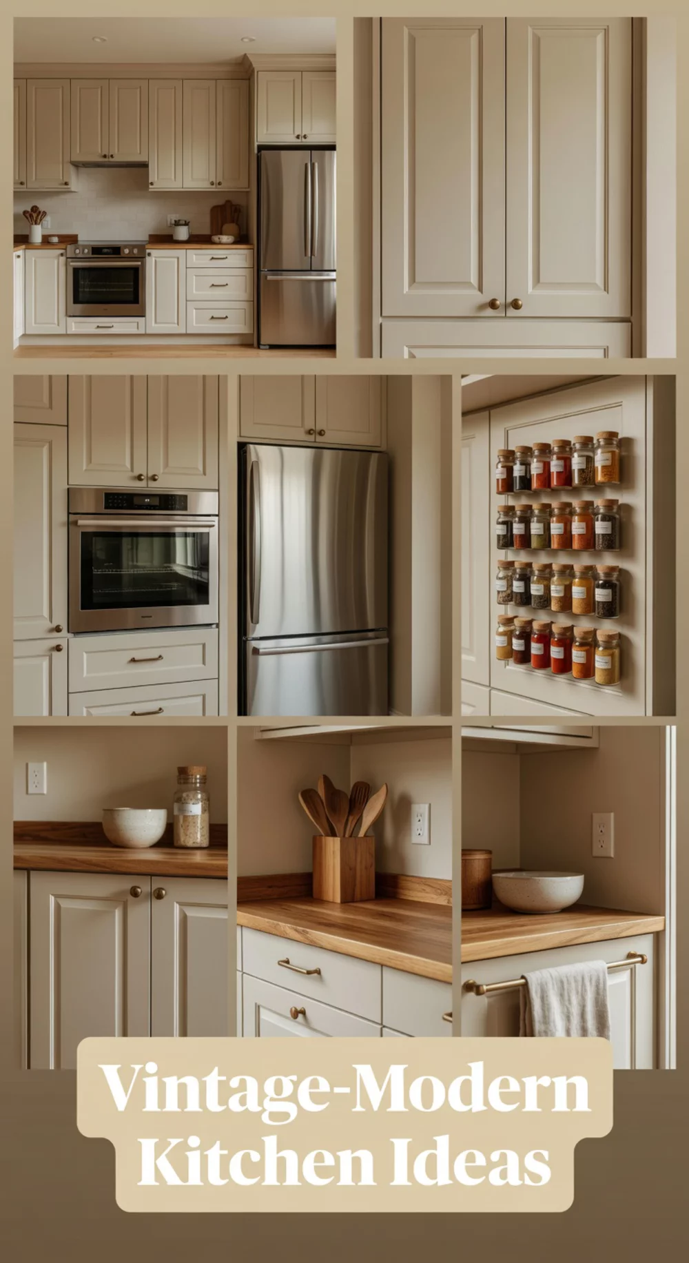 Vintage-Modern Kitchen with Cream Shaker Cabinets and Integrated Appliances