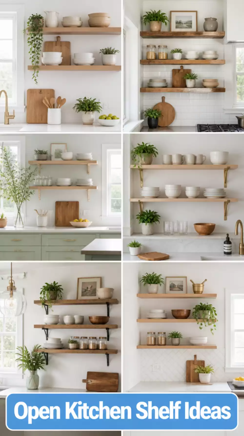 White Kitchen Open Shelf That Replaces an Upper Cabinet to Open the Wall