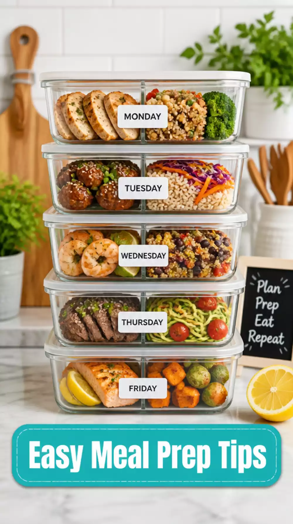 Kitchen Meal Prep Container Set That Stacks and Labels a Full Week Ahead