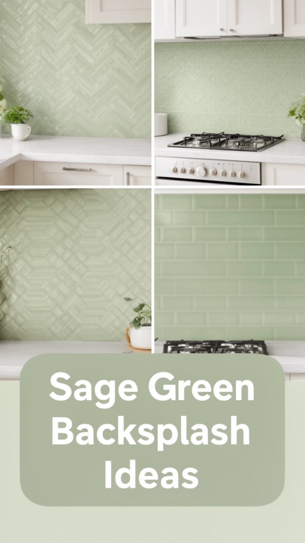 Removable Kitchen Backsplash Sheet in a Soft Sage Green Tile Pattern