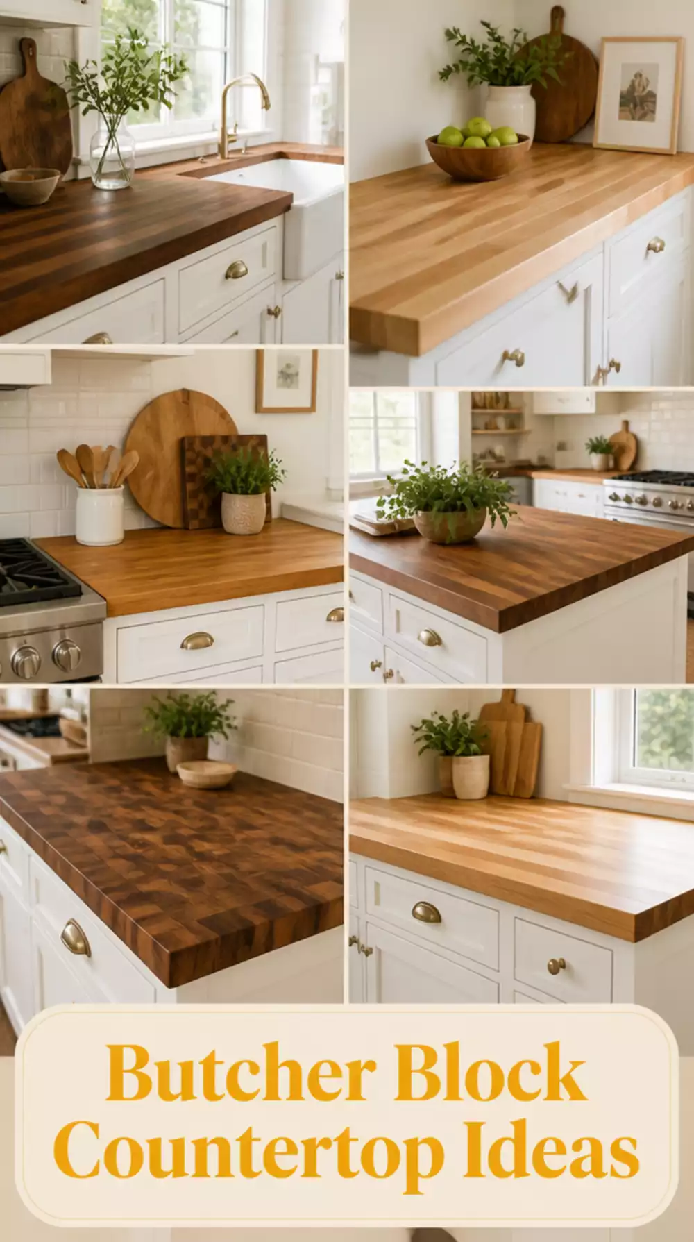 Butcher Block Kitchen Countertop That Adds Warm Wood to a White Kitchen