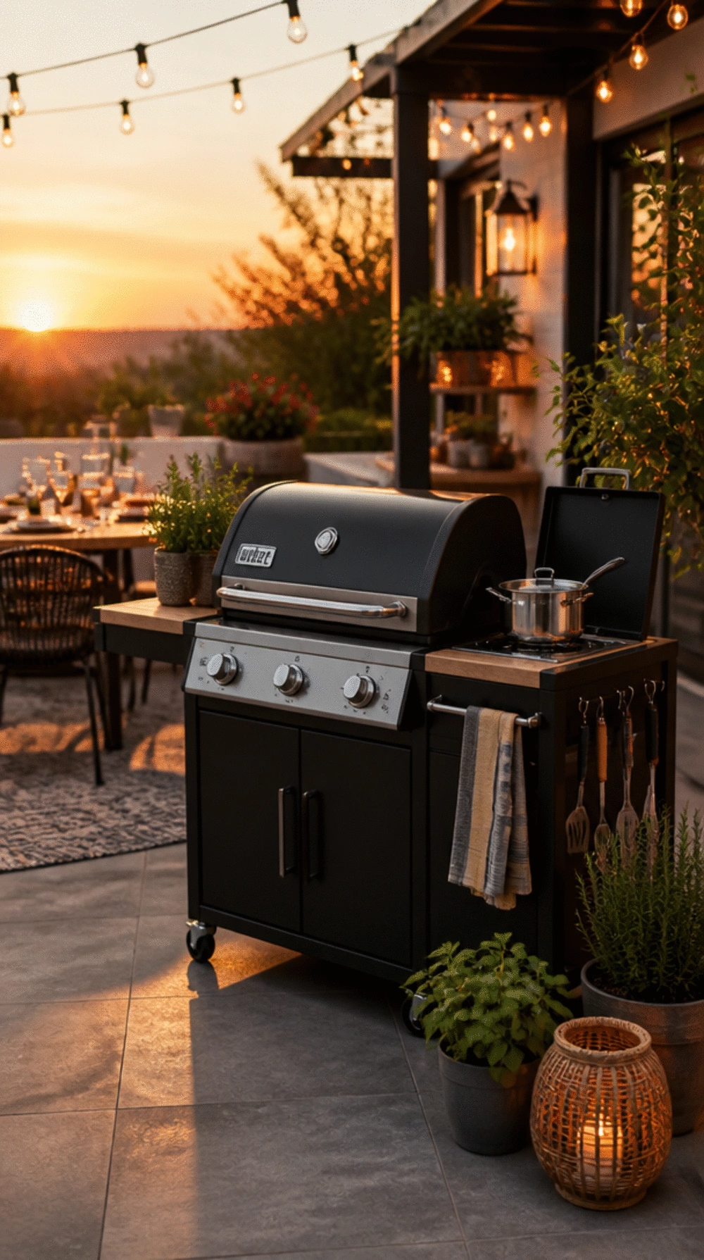 Compact Outdoor Kitchen Cart with a Side Burner and Lower Storage Shelf