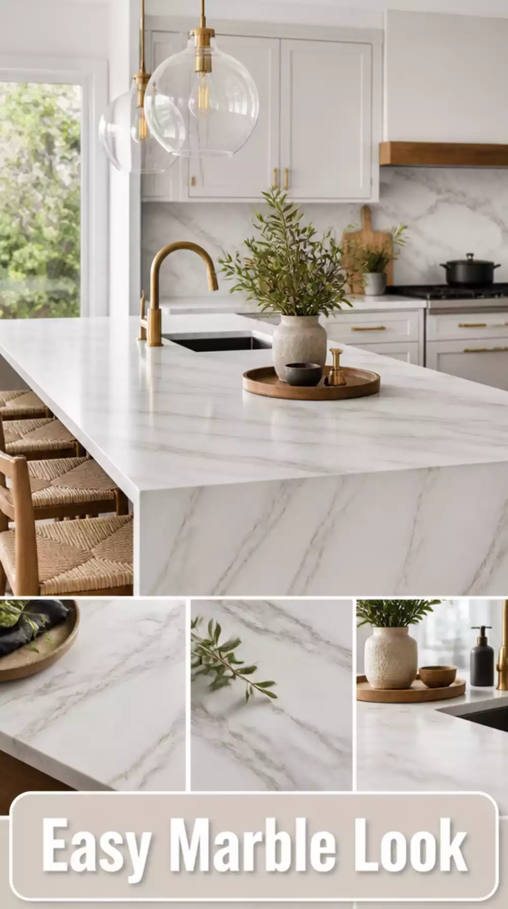 Marble-Look Porcelain Kitchen Countertop That Resists Stains and Heat