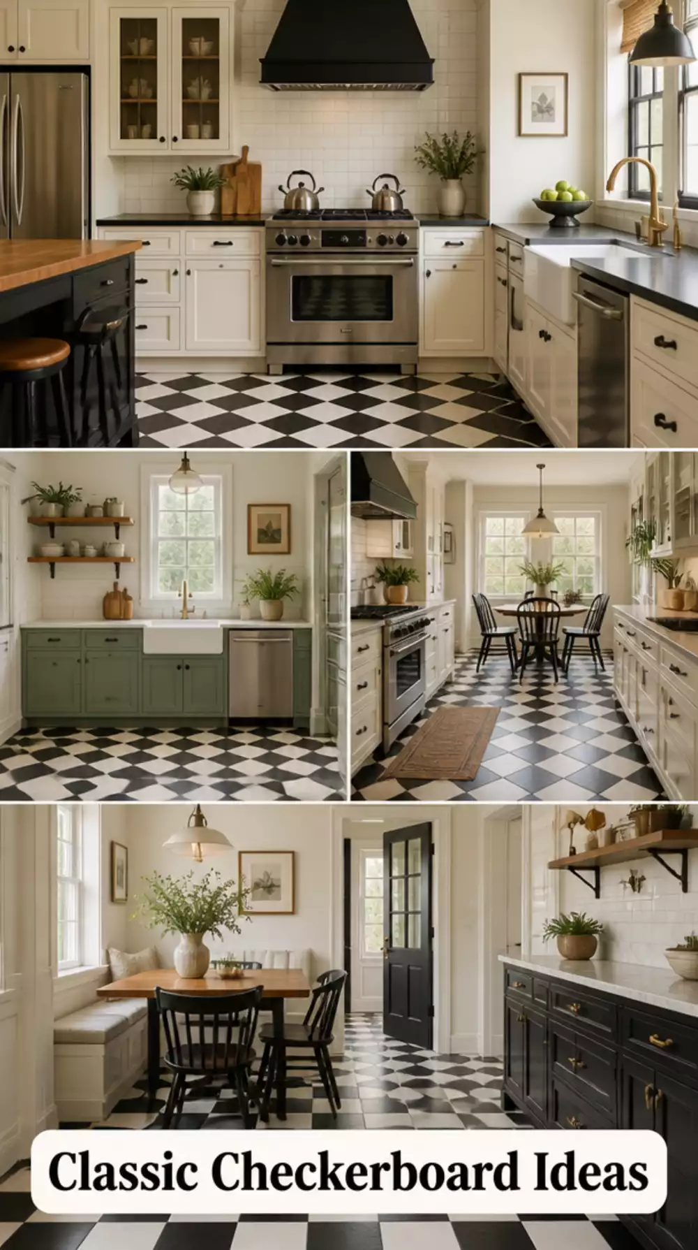 Kitchen Floor in a Classic Black and White Checkerboard Tile Pattern