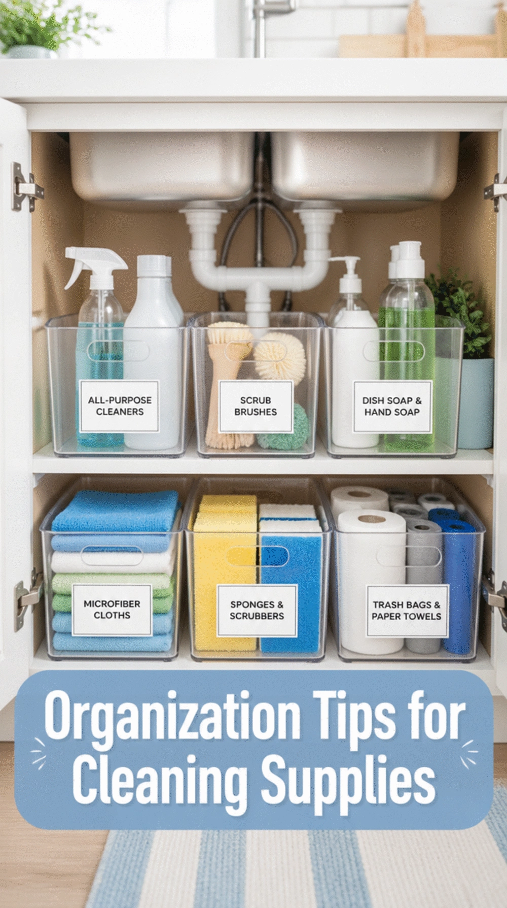 Kitchen Under-Sink Clear Bin Set That Groups Cleaning Products by Type